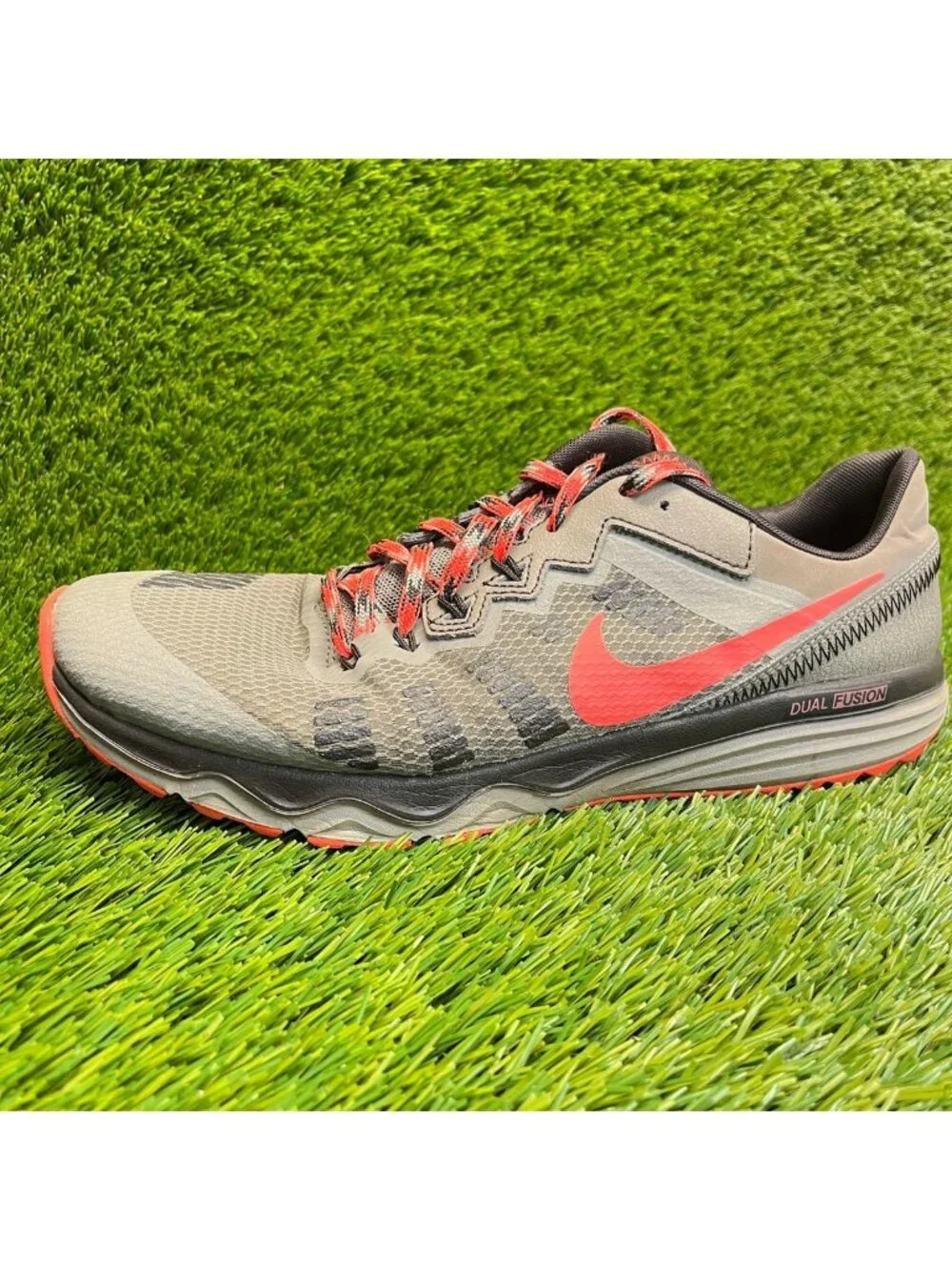 Nike Dual Fusion Trail Mens Size 10 Gray Orange Athletic Running Shoes Sneakers